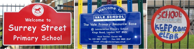 school signs railings mounted